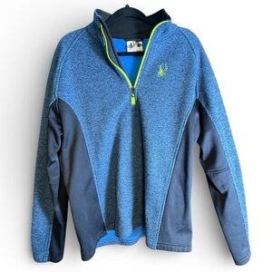 Spyder Mens Blue and Navy Quarter-Zip Hoodie with neon highlights